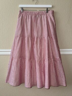 LIKE NEW Talbots 100% Cotton Striped Maxi Skirt Classic Lined Red White Small
